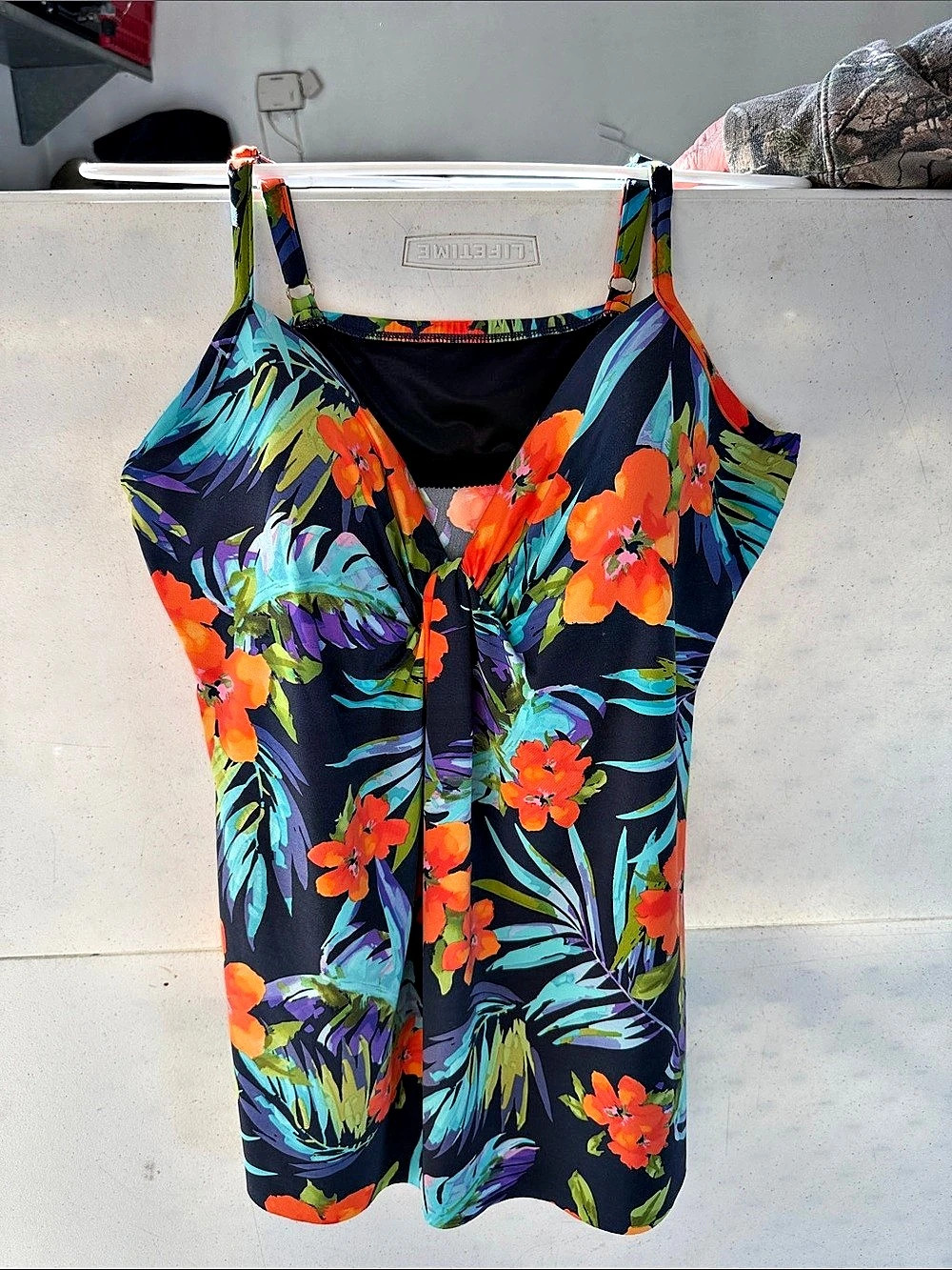 Miracle Floral Swim Coverup in Blue & Orange Like New